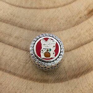 Pandora Double-sided Lucky Cat wealth Bead Charm, S925 Silver Jewelry